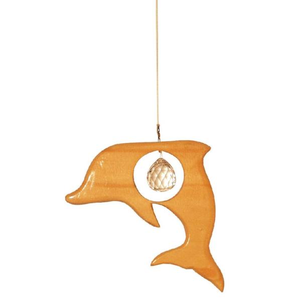 Kristall-Delphin – Holz -(12 cm, natur, mit Bleikristall)